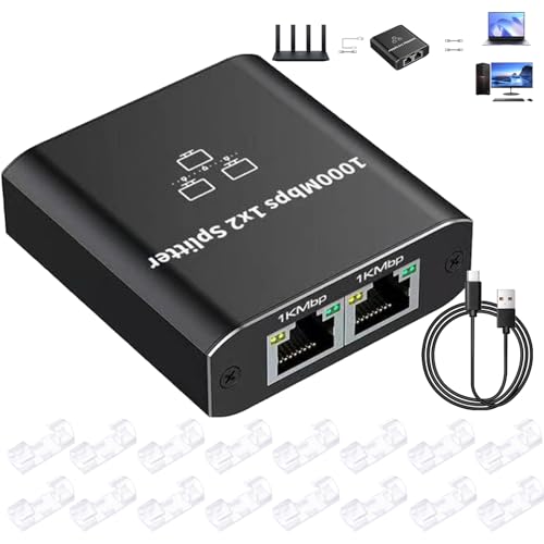 LAN Splitter 1 Auf 2 LAN Verteiler LAN Kabel Splitter 1000 Mbps Ethernet Splitter Verbinden Sie 2 Geräte Gleichzeitig für Computer-Set-Top-Box (mit Netzwerkkabelhalter Ohne Kabel) von AOUZOVLI