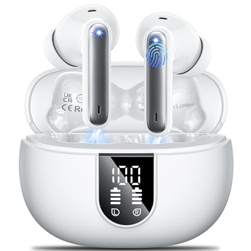 AOVOCE Bluetooth Kopfhörer,In Ear Kopfhörer Kabellose Bluetooth 5.3 mit 42H Tiefer Bass,Sportkopfhörer mit 4 Mikrofonen,Wasserdicht Kopfhörer mit ENC Lärmreduzierung,LED Anzeige,USB-C,Weiß AOVOCE Bluetooth Kopfhörer,In Ear Kopfhörer Kabellose Bluetooth 5.3 mit 42H Tiefer Bass,Sportkopfhörer mit 4 Mikrofonen,Wasserdicht Kopfhörer mit ENC Lärmreduzierung,LED Anzeige,USB-C,Weiß von AOVOCE