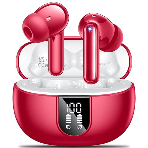 Bluetooth Kopfhörer,Kopfhörer Kabellos Bluetooth 5.3 Sport In-Ear Kopfhörer mit 4x ENC Mikrofonen bass-Stereo & 42h Spielzeit IPX7 wasserdicht kopfhörer LED-Akku-Anzeige,Kompatibel IOS, Android Rot Bluetooth Kopfhörer,Kopfhörer Kabellos Bluetooth 5.3 Sport In-Ear Kopfhörer mit 4x ENC Mikrofonen bass-Stereo & 42h Spielzeit IPX7 wasserdicht kopfhörer LED-Akku-Anzeige,Kompatibel IOS, Android Rot von AOVOCE