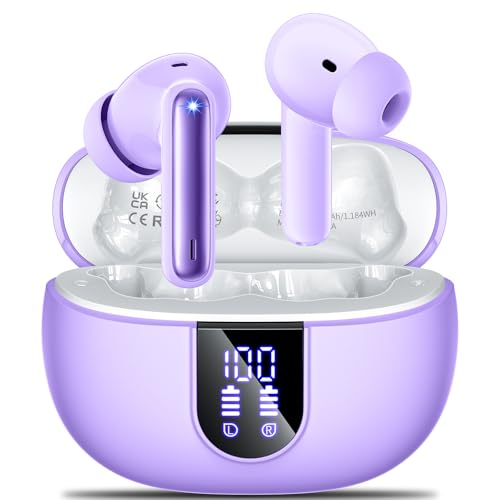 AOVOCE Bluetooth Kopfhörer,In Ear Kopfhörer Kabellose Bluetooth 5.3 mit 42H Tiefer Bass,Sportkopfhörer mit 4 Mikrofonen,Wasserdicht Kopfhörer mit ENC Lärmreduzierung,LED Anzeige,USB-C,Purple von AOVOCE
