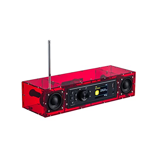 AOVOTO ALK103 DIY FM / DAB-Radio-Kit (DIY) mit Acrylgehäuse, DAB+/FM Set DIY mit Weckmodus und TFT-Display und Stereo Soundbox (rot) von AOVOTO