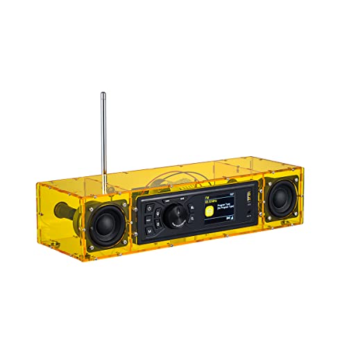 AOVOTO ALK103 FM / Dab DIY Radio-Kits (DIY) mit Acrylgehäuse, Dab+/FM DIY Sets mit Alarmmodus, LCD-Display und Stereo-Soundbox (Gelb) von AOVOTO