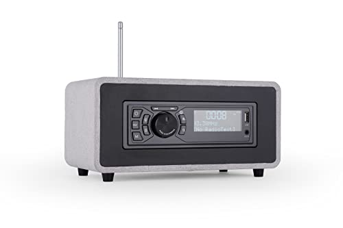 AOVOTO BEA103-028 Radio FM/DAB+/Bluetooth/USB/AUX IN Radio in hellgrau mit Fernbedienung und Dual-Wecker Modus von AOVOTO