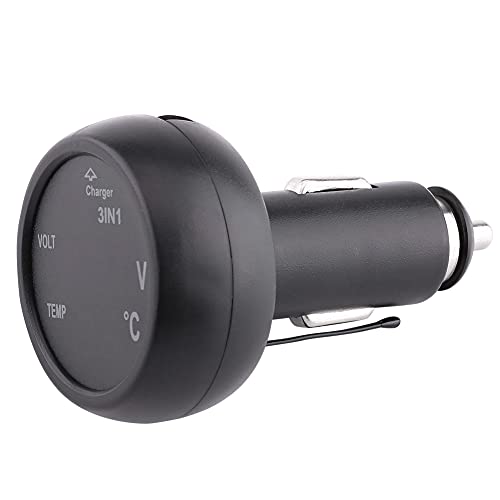 3 in 1 Doppel-LED-Digitalanzeigevoltmeter-Thermometer-Auto-LKW Leichter, USB-Auto-Ladegerät mit Zigarettenadapter, 12V-24 V Fahrzeugzubehör (Grün + rot) von AOWINHIT