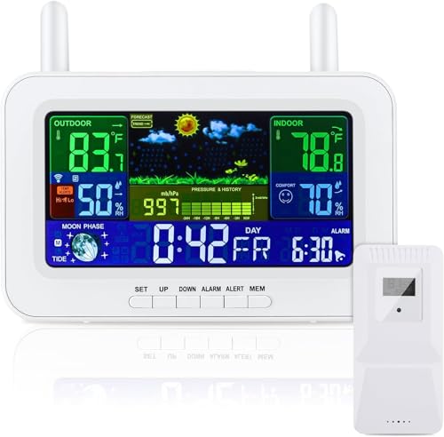 AOZBZ Drahtlose Wetterstation mit Außensensor, Innen- und Außenthermometer mit Zeit, Digital Thermometer, Temperatur, Luftfeuchtigkeit, Barometer, Wecker AOZBZ Drahtlose Wetterstation mit Außensensor, Innen- und Außenthermometer mit Zeit, Digital Thermometer, Temperatur, Luftfeuchtigkeit, Barometer, Wecker von AOZBZ