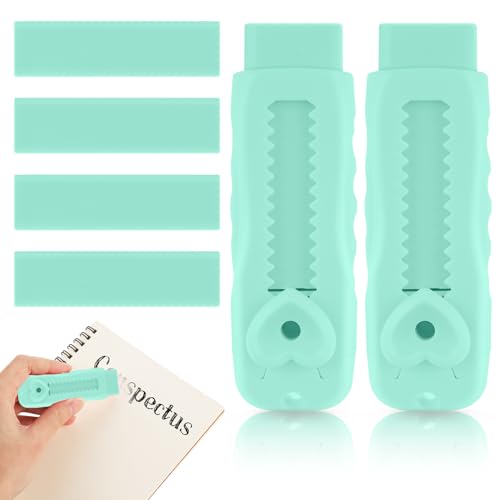 AOZUO Push Pull Radiergummi Stift, 2 Stück Einziehbare Radiergummis für Kinder + 4 Stück Ersatz, Verschiebbarer Bleistift für Schüler Schulschreibwaren (Grün) von AOZUO