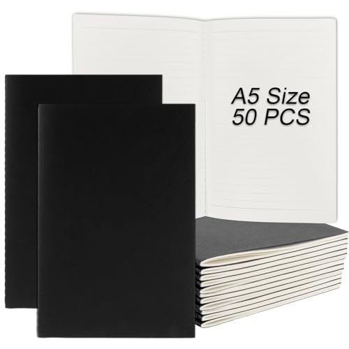 APACALI 50 Stück Notizbuch A5 Blanko, 60 Seiten (30 Blätter) Notizblock Skizzenbuch Kraft Cover Schwarz, 21x14,5cm Notizbücher für Büro und Schule, zum Zeichen, Doodling, Schreiben von APACALI