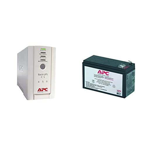 APC Back-UPS CS - BK650EI - Unterbrechungsfreie Stromversorg 650VA (4 Ausgänge IEC, Überspannungsschutz) & RBC17 - Ersatzbatterie für Unterbrechungsfreie Notstromversorgung (USV) von APC von APC
