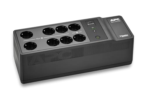 APC UPS für Zuhause, 500VA UPS Batterie-Backup mit AVR, 8X CEE 7/3 Schuko outlets(1) USB-Ladeanschluss, Back-UPS Unterbrechungsfreie Stromversorgung BE500G2-GR von APC