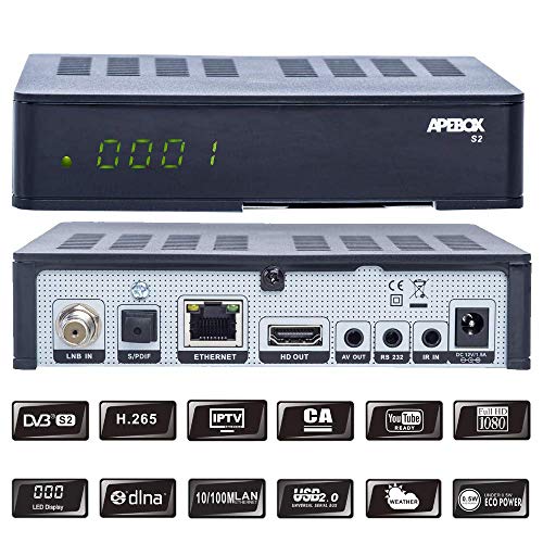 Apebox S2 Full HD 1080p H.265 Sat Receiver, IPTV, LAN, Kartenleser, Tivu Sat geeignet,Sender vorinstalliert (Astra+ Hotbird vorinstalliert) von APEBOX