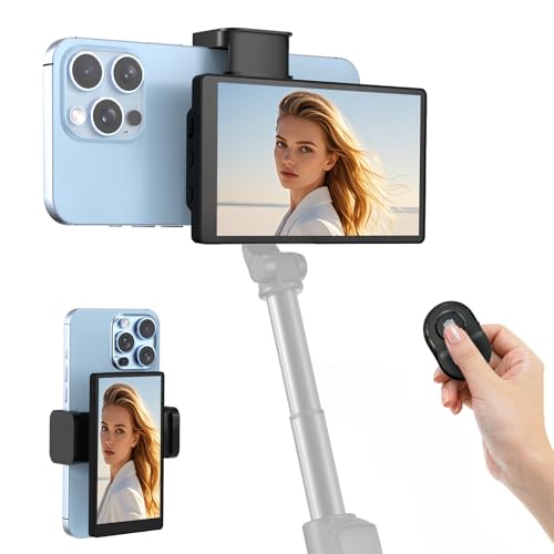 APEKX 12,7 cm (5 Zoll) Vlog-Selfie-Monitorbildschirm – kabelloses/kabelgebundenes Streaming für iPhone und Android, niedrige Latenz, mit magnetischer Clip-on-Halterung, TikTok/YouTube Live Ready von APEKX