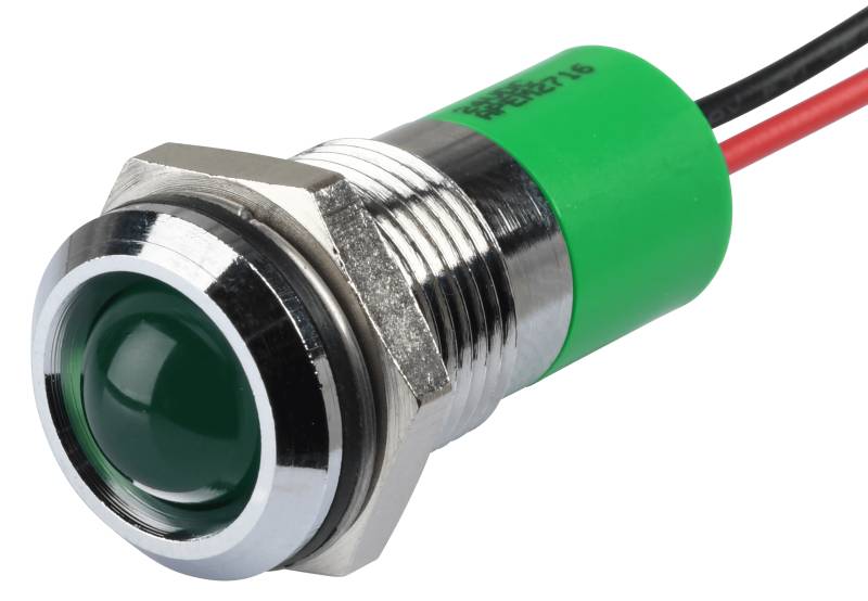 APM Q14P3C G24E - LED-Signalleuchte, grün, 24 V, Ø 14 mm, vorstehend, bedrahtet von APEM