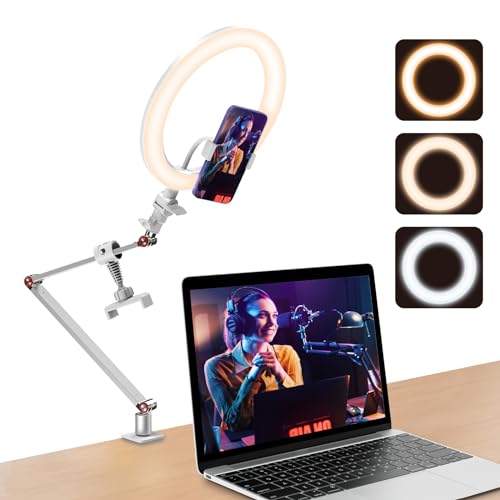 10'' Ringlicht für Schreibtisch mit Ständer und Telefonhalter, Overhead Stativ Ringlicht, Videokonferenzlicht mit verstellbarem Schreibtischarmständer für YouTube,TikTok, Arbeit für Telefon (Weiß) 10'' Ringlicht für Schreibtisch mit Ständer und Telefonhalter, Overhead Stativ Ringlicht, Videokonferenzlicht mit verstellbarem Schreibtischarmständer für YouTube,TikTok, Arbeit für Telefon (Weiß) von APEXEL