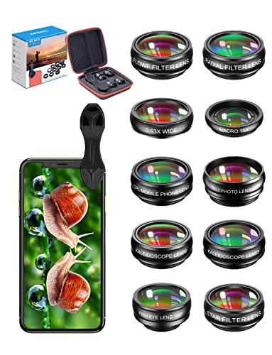 APEXEL 10 in 1 Handy Objektiv Kamera Linse Kit Weitwinkel&Makroobjektiv+Teleobjektiv+Fisheye objektiv+Kaleidoskop/CPL/Flow/Star/Radial Filter für iPhone 11 Pro Huawei P40 Samsung und mehr von APEXEL