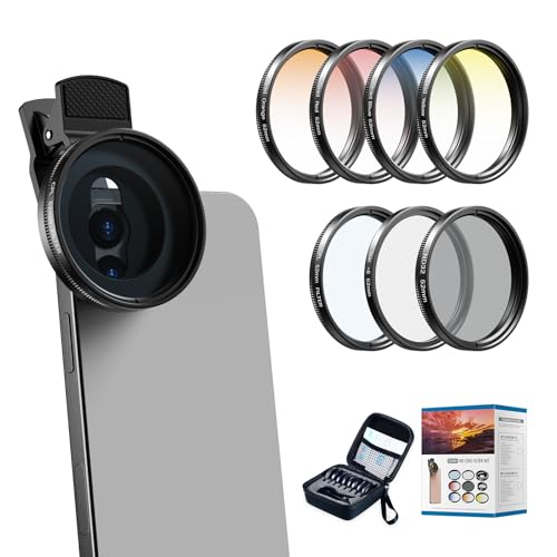 APEXEL 52-mm-Telefonfilter, Kamerafilter-Set 7 in 1, CPL, ND32, Sternfilter, 4 Verlaufsfilter (Blau, Gelb, Orange, Rot), Geeignet für Mobiltelefone und 52-mm-Kameras von APEXEL