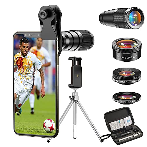 APEXEL HD Handyobjektiv-22X Teleobjektiv+25X Makroobjektiv+120 ° Weitwinkelobjektiv+205 ° Fisheye 4 IN 1 Telefonobjektiv-Kit mit Stativen für iPhone 11 Pro Huawei P30 Samsung von APEXEL