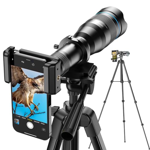 APEXEL Leistungsstarkes 60-faches Teleobjektiv für iPhone, Handy-Kameraobjektiv mit Auslöser und Stativ für Moongazing/Ansehen von Spielen von APEXEL
