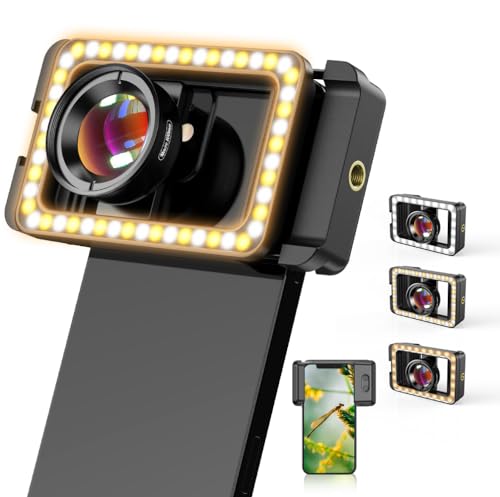 APEXEL Makro-Objektiv für iPhone 15 Pro, 3-in-1 Handy-Kamera-Objektiv mit LED-Fülllicht + 17-mm-Gewinde-Objektivadapter für iPhone, Samsung, Huawei von APEXEL