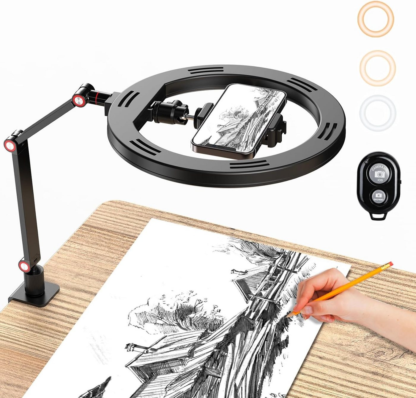 APEXEL Ringlicht Overhead Stativ mit verstellbarem Schreibtischarmständer fürFotografie, Stabil Perfekte Beleuchtung Mit 3 Farbmodi und 10 Helligkeitsstufen APEXEL Ringlicht Overhead Stativ mit verstellbarem Schreibtischarmständer fürFotografie, Stabil Perfekte Beleuchtung Mit 3 Farbmodi und 10 Helligkeitsstufen von APEXEL