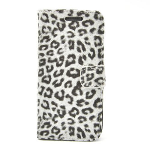 APEXEL Schutzhülle für HTC One M8 5 Zoll / 12,7 cm (Leopardenmuster, Leder, Geldbörsen-Stil, Kartenfach, Standfunktion) Weiß von APEXEL