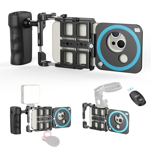 APEXEL VideoRig 2 Pro Cage-Video-Kit, Smartphone Video Rig mit magnetischem Bluetooth, 2500 mAh-Griff-Ladehülle, 67/37/17 mm Filteradapter, Geeignet für iPhone 16/15/14, und andere Mobiltelefone. APEXEL VideoRig 2 Pro Cage-Video-Kit, Smartphone Video Rig mit magnetischem Bluetooth, 2500 mAh-Griff-Ladehülle, 67/37/17 mm Filteradapter, Geeignet für iPhone 16/15/14, und andere Mobiltelefone. von APEXEL