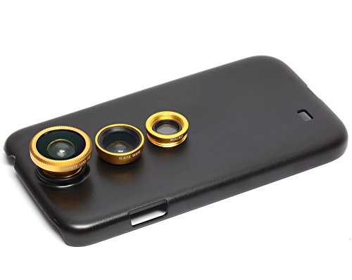 Apexel Abnehmbare Objektive, 3 in 1, festschraubbares Weitwinkel-Makro-Objektiv + Fischauge-Objektiv mit schwarzer Schutzhülle für Apple iPhone 5 C Schwarz, goldfarben, 12 * 10 * 2 von APEXEL