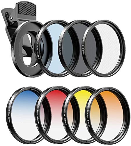Apexel Filter-Kits für Handykameras, 52 mm, Farbverlaufsfilter (Blau, Gelb, Orange, Rot), CPL, ND32 und Sternfilter für Nikon, Canon, GoPro, iPhone und alle Handys von APEXEL