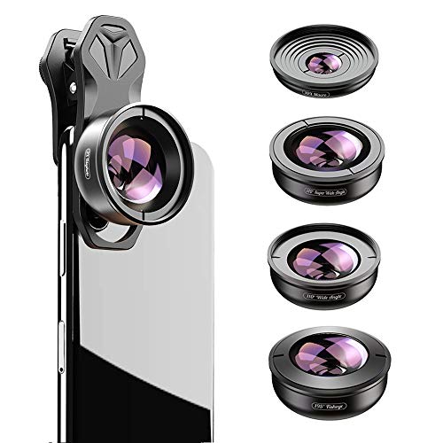 Apexel HD 5in1 Kameraobjektiv-Set, 2X Teleobjektiv+170° Super Weitwinkelobjektiv+10x Makroobjektiv+110° Weitwinkelobjektiv+195 ° Fischauge für iPhone X/XS Samsung Huawei und die meisten Smartphones von APEXEL