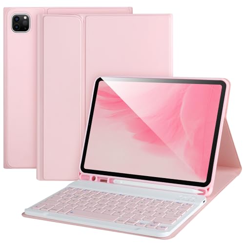 APHBZGE Tastatur Case für iPad Pro 11 ''4th/3rd/2nd/1st Generation 2021&2020&2018,Case mit Tastatur für iPad Air 5th/4th 10.9'' Generation,Abnehmbare Bluetooth Tastatur mit Stifthalter,Rosa von APHBZGE