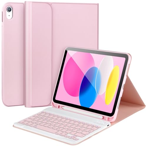 APHBZGE iPad-Hülle der 10. Gen mit Tastatur, Tastaturhülle für iPad 10. Gen 2022 10,9 Zoll, Tastatur für iPad 10. Gen mit Stifthalter, abnehmbare Bluetooth-Tastaturhülle für iPad 10,9 Zoll 2022, Rosa von APHBZGE