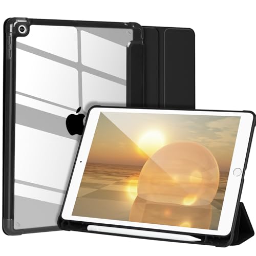 Hülle Kompatibel mit iPad 9/8/7. Gen 10.2'' 2019/2018/2017,Hülle für iPad 10.2 Zoll,Stoßfeste Hartschale Transparente Abdeckung mit Stifthalter,Tablet-Hülle für iPad 10.2'' mit Auto Wake/Sleep,Schwarz von APHBZGE