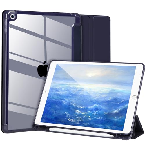 Hülle Kompatibel mit iPad 9/8/7.Gen 10.2''2019/2018/2017,Hülle für iPad10.2 Zoll,Stoßfeste Hartschale Transparente Abdeckung mit Stifthalter,Tablet-Hülle für iPad 10.2'' mit Auto Wake/Sleep,Dunkelblau von APHBZGE