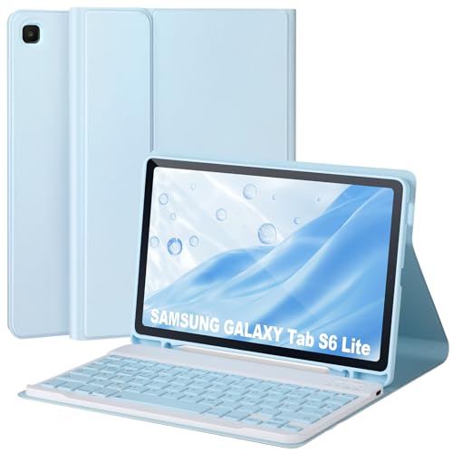 Tastatur Hülle für Samsung Galaxy S6 Lite 10,4 2022/2020, Hülle mit Tastatur für Samsung S6 Lite mit S-Stift-Halter, abnehmbare Bluetooth-Tastatur für Galaxy S6 Lite 10,4 Zoll, auto Wake/Sleep,Blau von APHBZGE