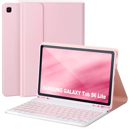 Tastatur Hülle für Samsung Galaxy S6 Lite 10,4 2022/2020, Hülle mit Tastatur für Samsung S6 Lite mit S-Stift-Halter, abnehmbare Bluetooth-Tastatur für Galaxy S6 Lite 10,4 Zoll, auto Wake/Sleep,Rosa von APHBZGE
