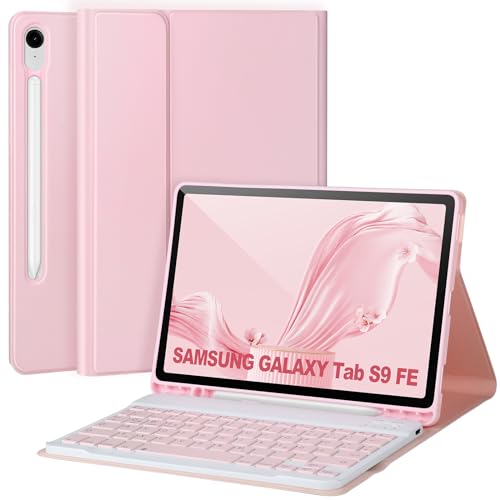 Tastatur Hülle für Samsung Galaxy Tab S9 FE 10,9''/ S9 11''2023,Hülle mit Tastatur für Samsung S9 FE mit S-Stift-Halter,Abnehmbare kabellose Bluetooth-Tastatur für Galaxy S9 ,AutoWake/Sleep,Rosa von APHBZGE