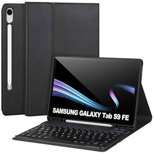 Tastatur Hülle für Samsung Galaxy Tab S9 FE 10,9''/ S9 11''2023,Hülle mit Tastatur für Samsung S9 FE mit S-Stift-Halter,Abnehmbare kabellose Bluetooth-Tastatur für Galaxy S9 ,AutoWake/Sleep,Schwarz von APHBZGE