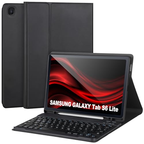 Tastaturhülle für Samsung-Galaxy-Tab S6 Lite 10,4 Zoll 2022/2020, Galaxy Tab S6 Lite SM-P610/P613/P615/P619, modische Tablet-Hülle mit abnehmbarem Stifthalter für kabellose Tastatur, Schwarz von APHBZGE