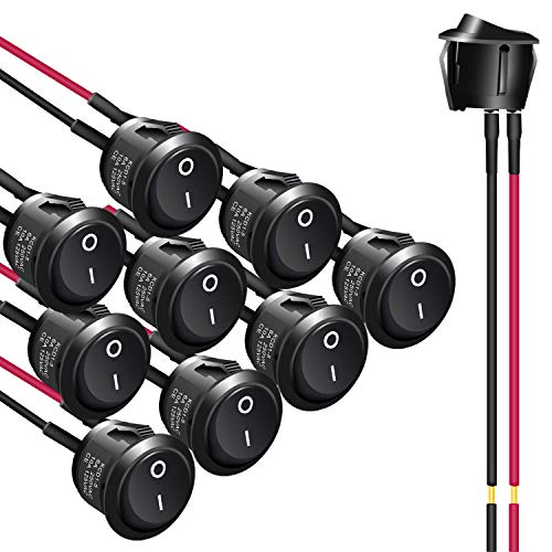 APIELE 10 Stücke Kippschalter,2 Position EIN-Aus mit SPST 2 Pins Wippschalter,250V 6A Taste Rocker Kippschalter Für Häuser, Industrie,DIY KCD1-5-101 Runde Schalter(mit Draht) von APIELE