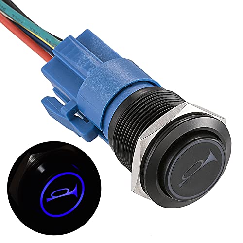 APIELE 19MM Momentan Hupentaste Druckschalter 12V, mit LED wasserdicht Momentary Drucktastenschalter mit vorverdrahtetem Stecker, Auto RV LKW Boot EIN/AUS Taste Schalter (blau) von APIELE