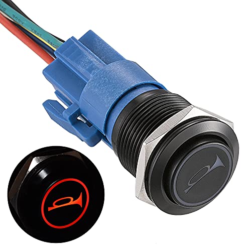 APIELE 19MM Momentan Hupentaste Druckschalter 12V, mit LED wasserdicht Momentary Hupentaste Drucktastenschalter mit vorverdrahtetem Stecker, Auto RV LKW Boot EIN/AUS Hupentaste Taste Schalter (rot) von APIELE