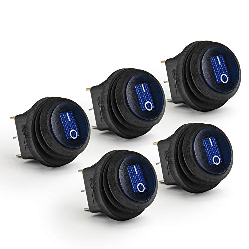 APIELE 5 Stücke Wasserdichter runde Kippschalter,2 Position EIN-Aus mit LED-Schalter SPST 3 Pins Wippschalter,12V 20A Taste Rocker Kippschalter Für Auto, Boot, Haushaltsgeräte KCD1-8-101NW (blau) von APIELE