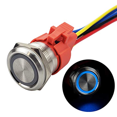 APIELE Neues 22MM Momentan Druckschalter 12VDC 10A, mit LED wasserdicht Momentary Drucktastenschalter mit vorverdrahtetem Stecker, Auto RV LKW Boot EIN/AUS Taste Schalter (Blau) von APIELE