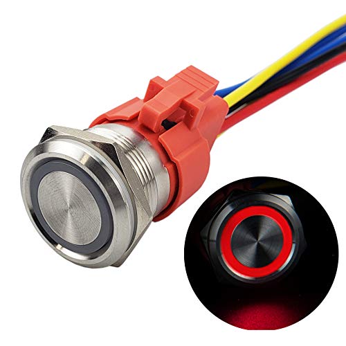 APIELE Neues 22MM Momentan Druckschalter 12VDC 10A, mit LED wasserdicht Momentary Drucktastenschalter mit vorverdrahtetem Stecker, Auto RV LKW Boot EIN/AUS Taste Schalter (Rot) von APIELE