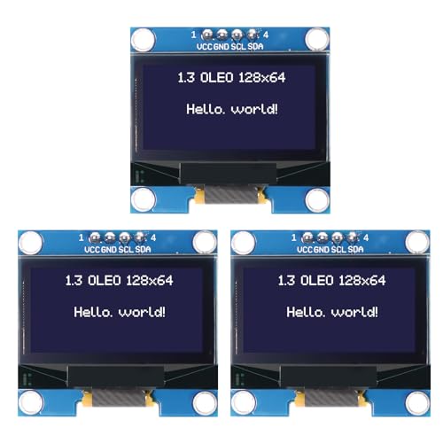 APKLVSR 3PCS 1.3 Zoll OLED Display I2C SSH1106 Chip 128 x 64 Pixel I2C Bildschirm Anzeigemodul,OLED Display Modul für Arduino (weißen Zeichen) von APKLVSR