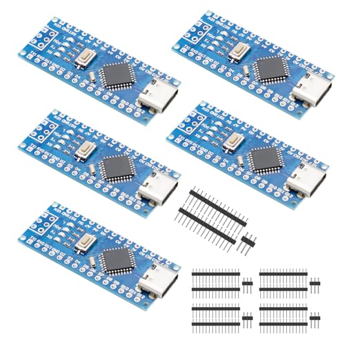 APKLVSR 5 Stück Nano-V3 Board, Mikrocontroller mit mega328P CH340 für Arduino(USB C Port) von APKLVSR