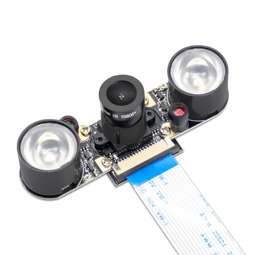 APKLVSR Kompatibel mit Raspberry Pi Kamera Nachtsicht Infrarot Kameramodul mit Video Kamera 1080p HD Webcam 5MP OV5647,Einstellbare,mit 2 Infrarot-IR-LED-Licht,für Raspberry Pi 4B/3B/3B+/2B Kamera von APKLVSR