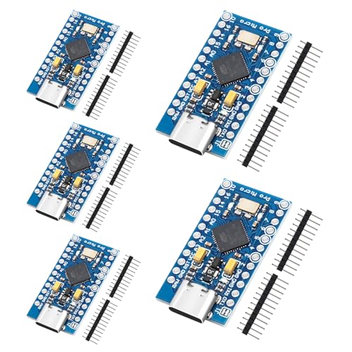 APKLVSR Pro Micro Entwicklung Boards mit Atmega32U4 5V/16MHz Mikrocontroller,Pro Micro Board mit USB C Schnittstelle Kompatibel mit Arduino Micro(5 Stücke) von APKLVSR