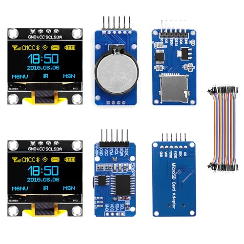 APKLVSR Real-Time Clock RTC Modul DS3231 AT24C32 IIC+Micro SD Mini TF Card Adapter Reader Driver+0,96 Zoll OLED Display I2C 128 x 64 Pixel Anzeigemodul+20 cm 40-poliger berbrückungsdraht von APKLVSR