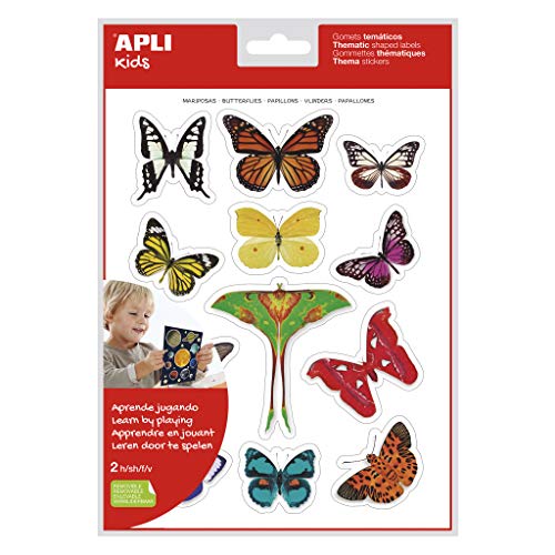 APLI Kids 18730 Beutel mit realistischen Schmetterlings-Motiv-Aufklebern, entfernbare Aufkleber, 2 Bögen, 12 Aufkleber pro Blatt von APLI Kids