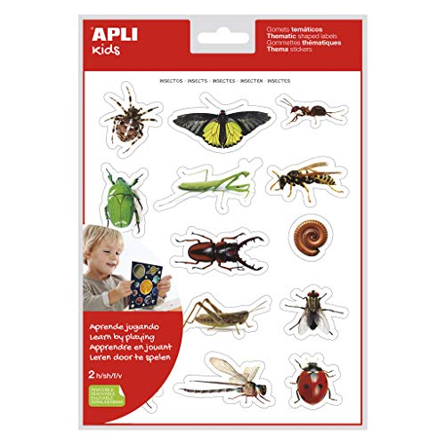 APLI Kids 18731 Realistische Insekten-Aufkleber, selbstklebend, 2 Bögen, 14 Aufkleber pro Blatt von APLI Kids